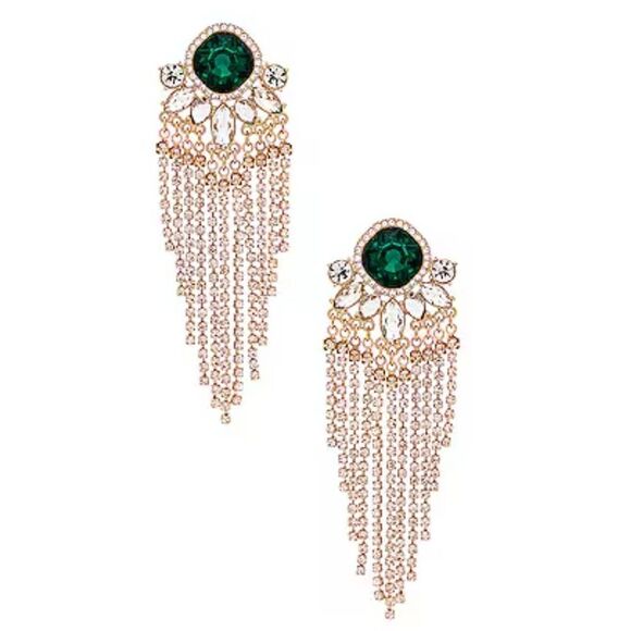 Gorgeous Emerald & Rhinestone Envy Dangle Statement Earrings - Picture 2 of 2